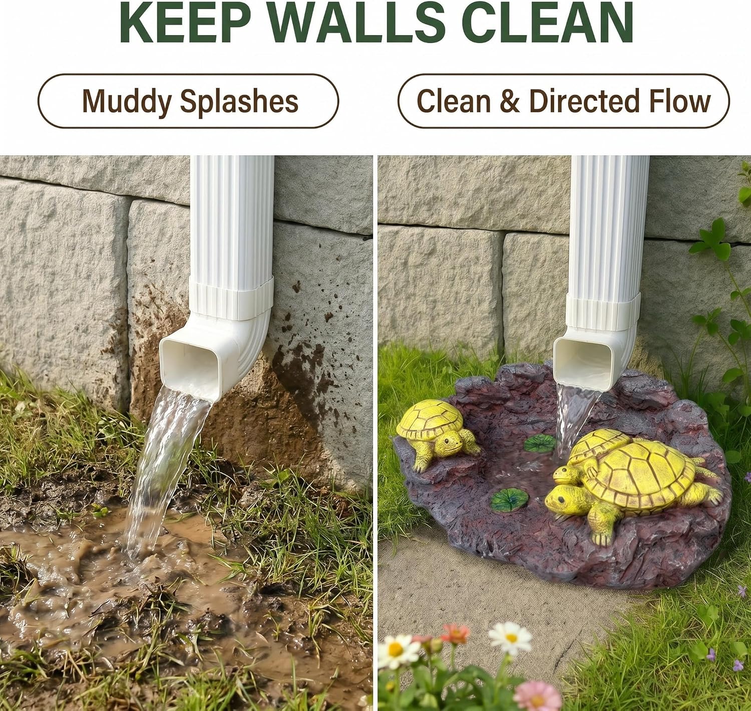 Turtlle Statue Splash Block Gutter Downspout Garden Decor, Larger Gutter Downspout Splash Block Extensions Ornament Rain Concrete Resin Tortoise Diverter Accessory, Outdoor Decoration Gift (13.8In) image 4