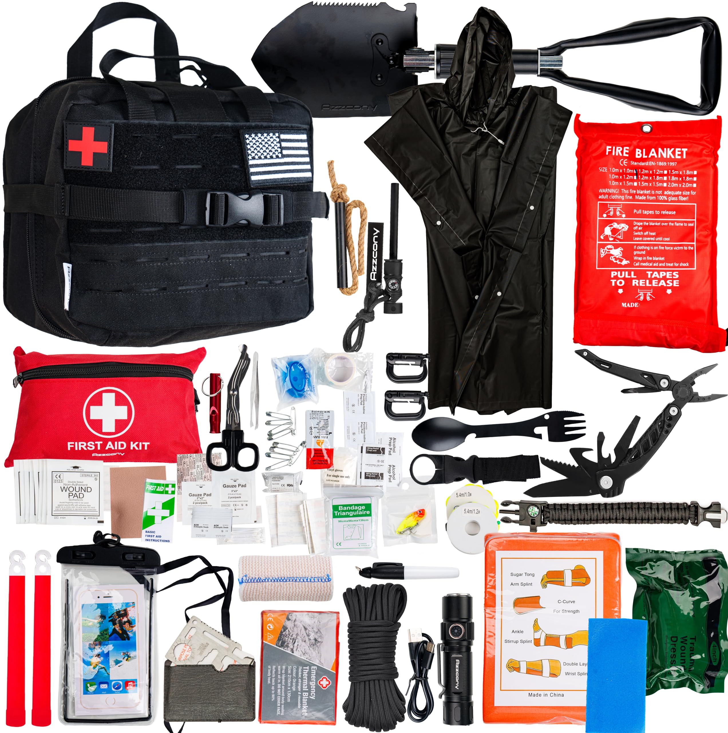 Emergency Survival Kit with First Aid Gears and Supplies - EDC Go Bugout Bag - Get Home Backpack for Camping Outdoor - Tactical Military Molle Pouch Grade - Gift for Man Woman