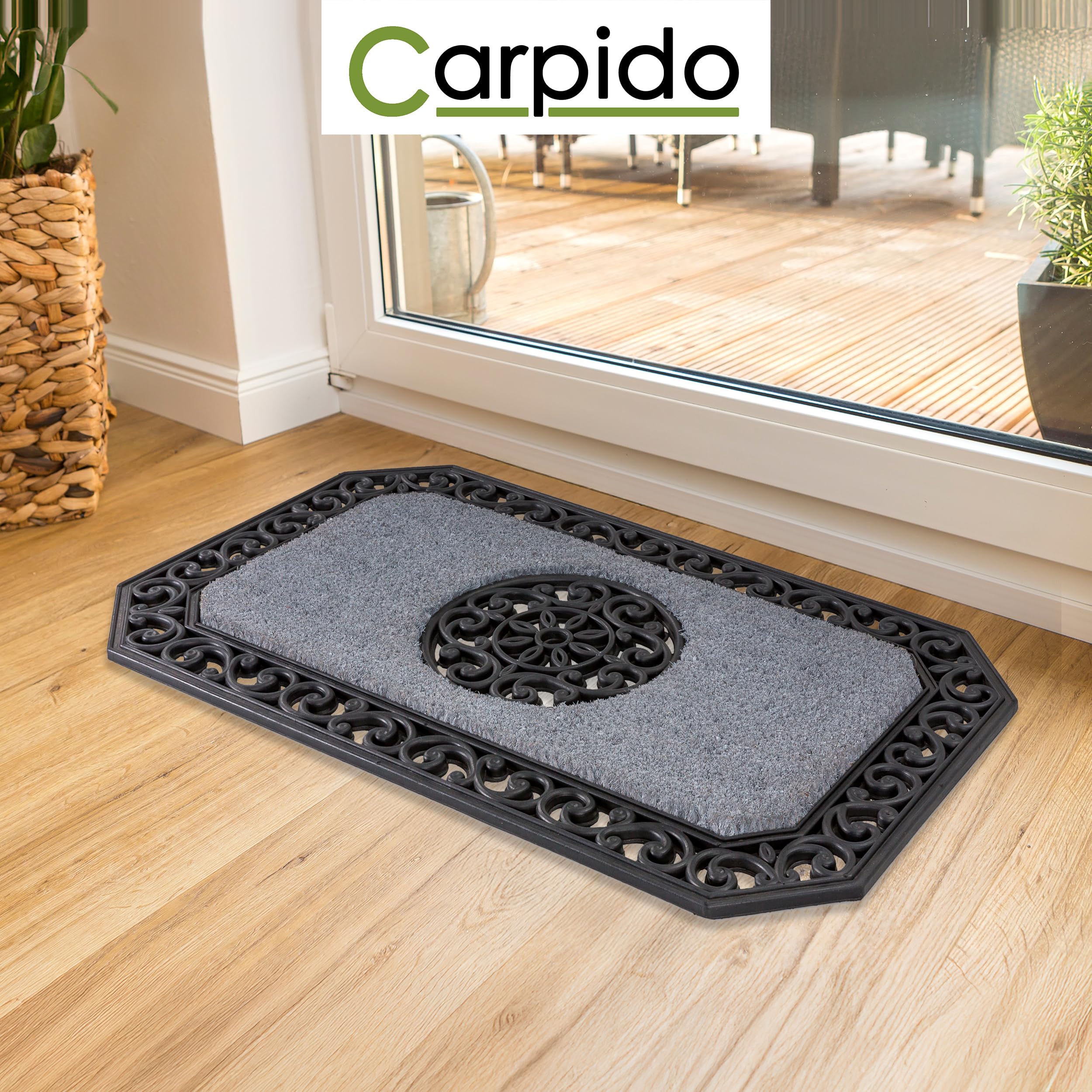 Carpido Zerbino grigio - Clean run 45x75 cm set di 2 - Zerbino per porte interne - Tappeto per ingressi in ambienti esterni coperti - Tappeto in cocco con bordo in gomma