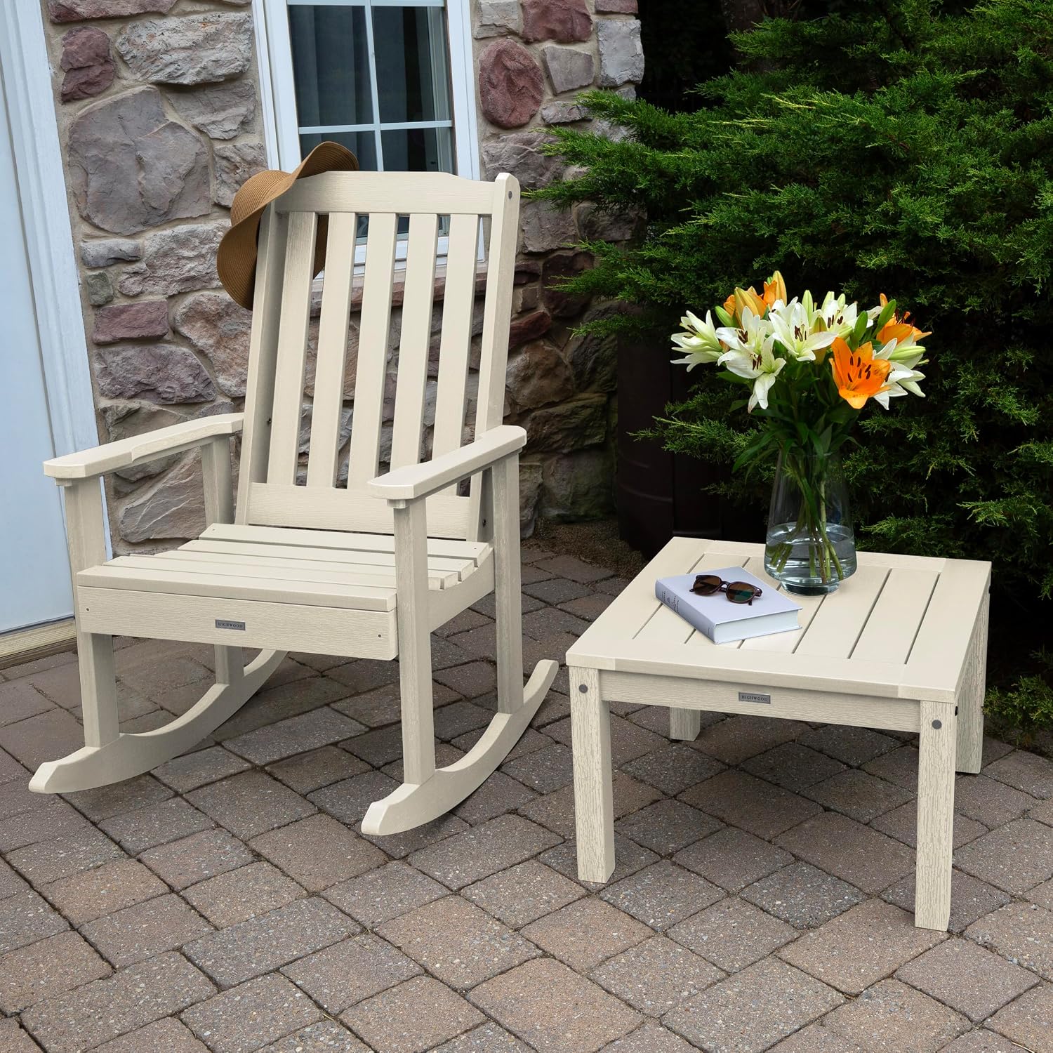 highwood AD-KITRKCH1-WAE Lehigh 2 Rocking Chairs with Adirondack Side Table, Whitewash