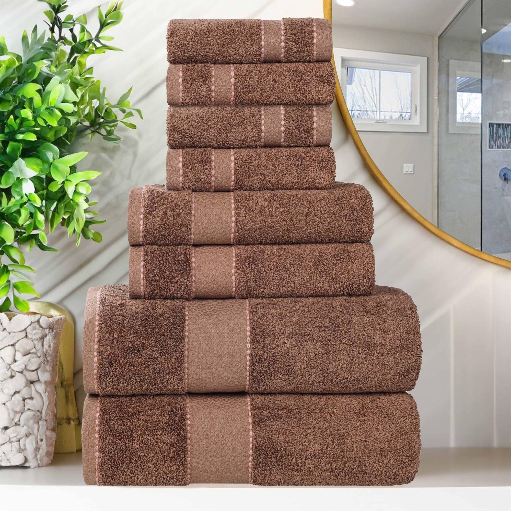 Serviettes en coton de Gizeh d'Égypte en peluche douce de bain de 8 pièces