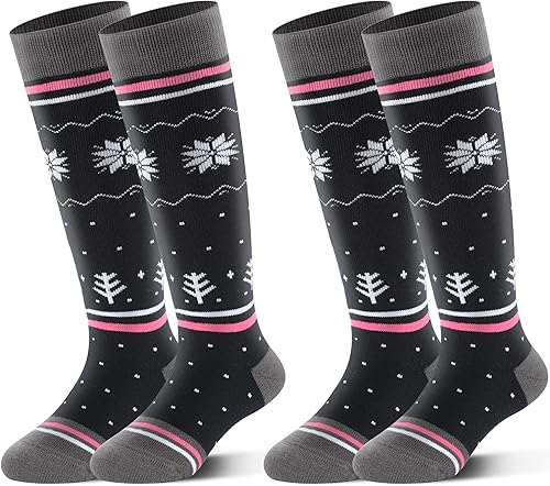 HIGHCAMP Calcetines de nieve para niños, 2 pares para snowboard, patinaje, esquí, niños y niñas, deportes al aire libre
