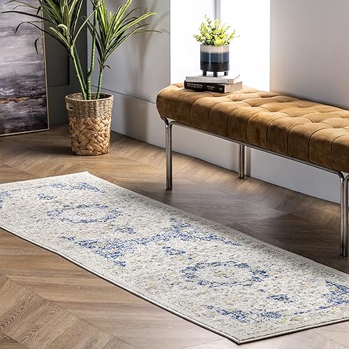 nuLOOM Verona - Alfombra de corredor, estilo persa envejecida, de 2 pies y 8 pulgadas x 20 pies, color azul
