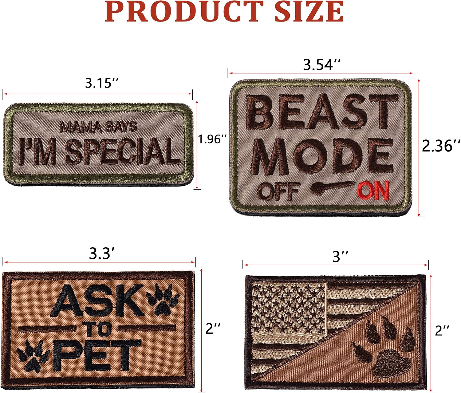 U-LIAN 4 Pieces Dog Pet Patch Beast Mode On Ask to Pet US Flag Dog Tracker Mama Says I'm Special Funny Hook and Loop Patches Sevice Dog Multitan