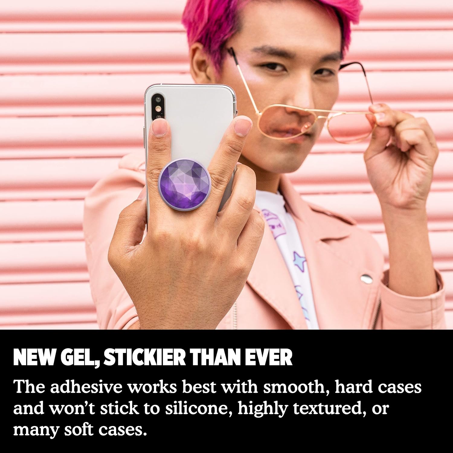 PopSockets PopGrip - Expanding Stand and Grip with Swappable Top - Disco Crystal Orchid