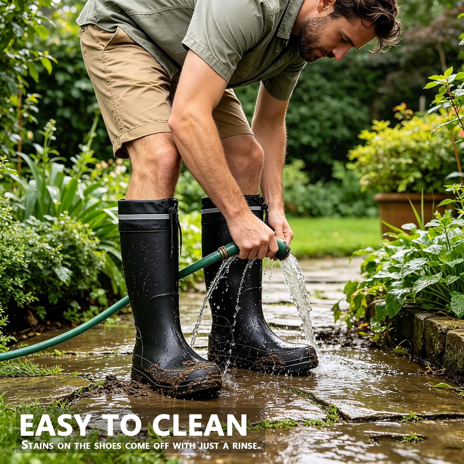 Mens Rain Boots Lightweight Rubber Mud Shoes Waterproof for Garden Fishing