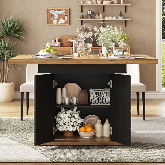 BTM Modern Extending Dining Table with Storage, Space Saving Kitchen Extendable Tables 4-6 for Living Room, 110-140cm, Black