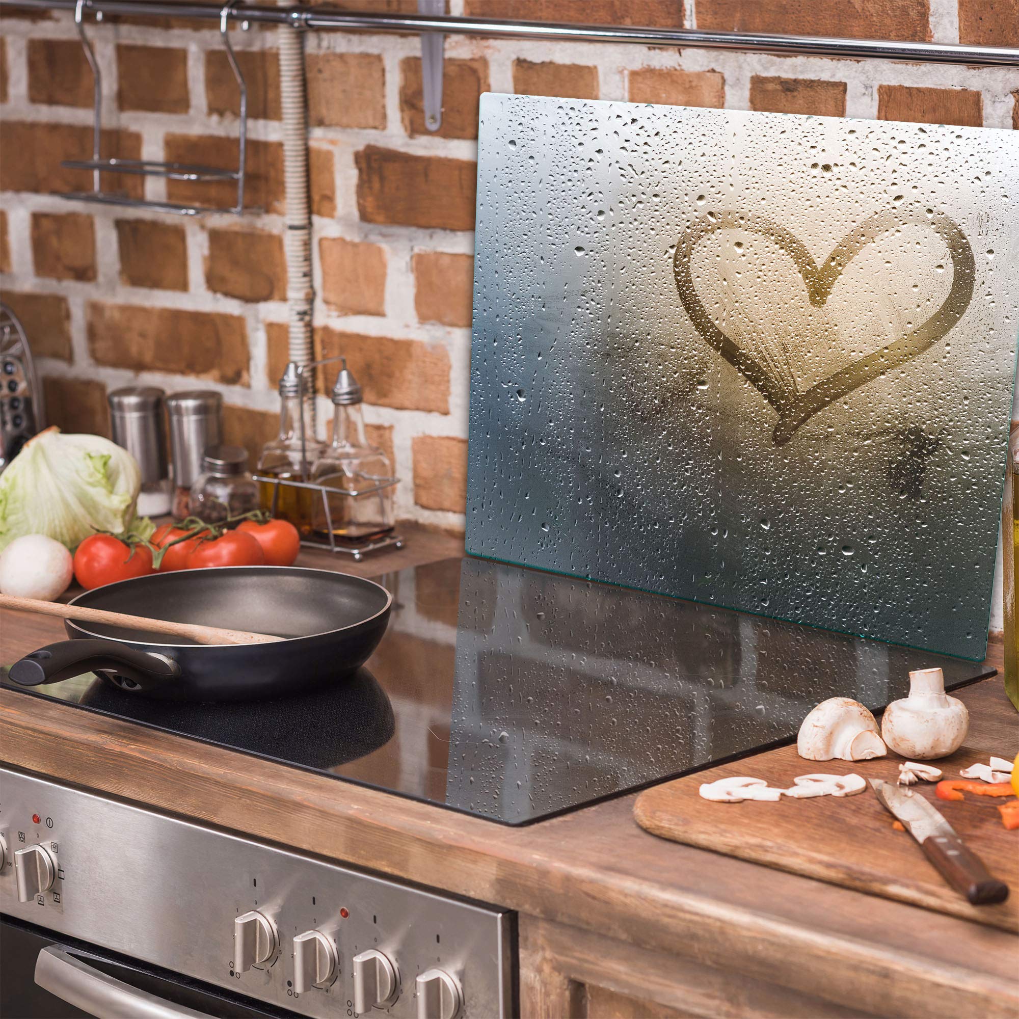 TMK - Placa protectora de vitrocerámica 60 x 52 cm 1 pieza cocina eléctrica universal para inducción protección contra salpicaduras tabla de cortar de vidrio templado como decoración Corazon