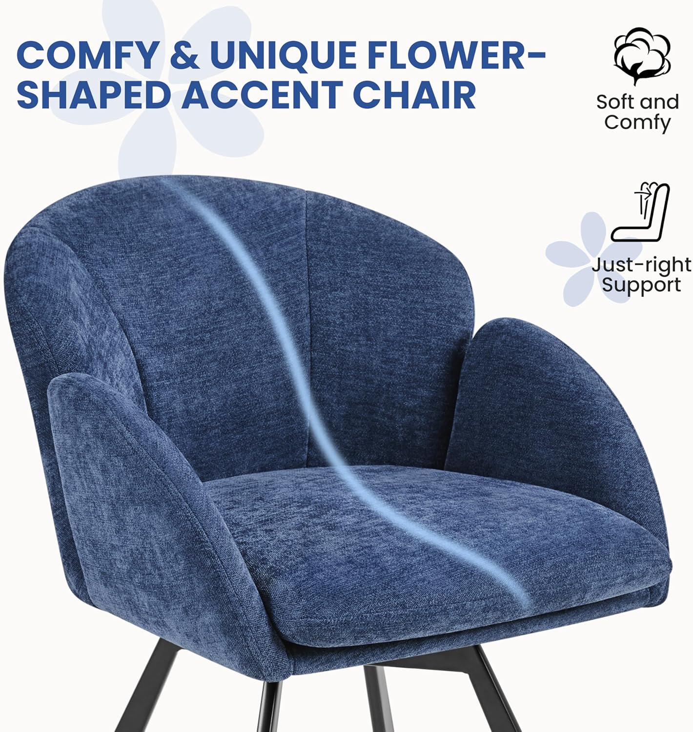 Close-up of the Yaheetech chair highlighting its flower-shaped design, soft and comfy feel, and just-right support.