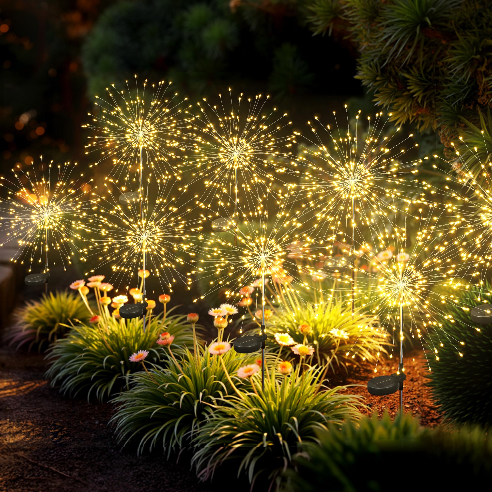 Photo 1 of 1 is broken--
SUNCKET 8 Pack Solar Firework Lights, 120 LED Warm-White
