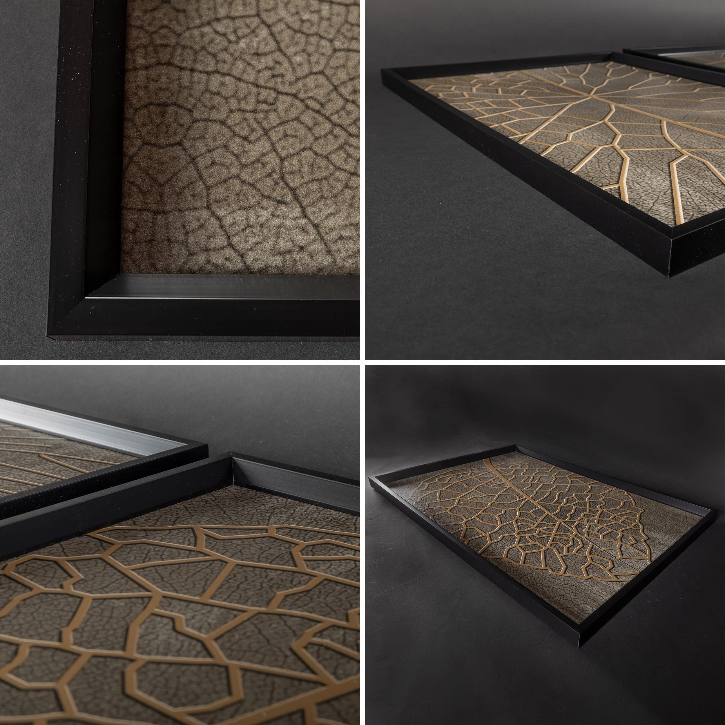 DekoArte - Bilder Wandbilder Wohnzimmer BLÄTTER 50x70 cm 3 mit Rahmen | Set 3 Bilder mit schwarzem Rahmen, Druck botanische Blätter in Taupe und Kupfer, zum Aufhängen