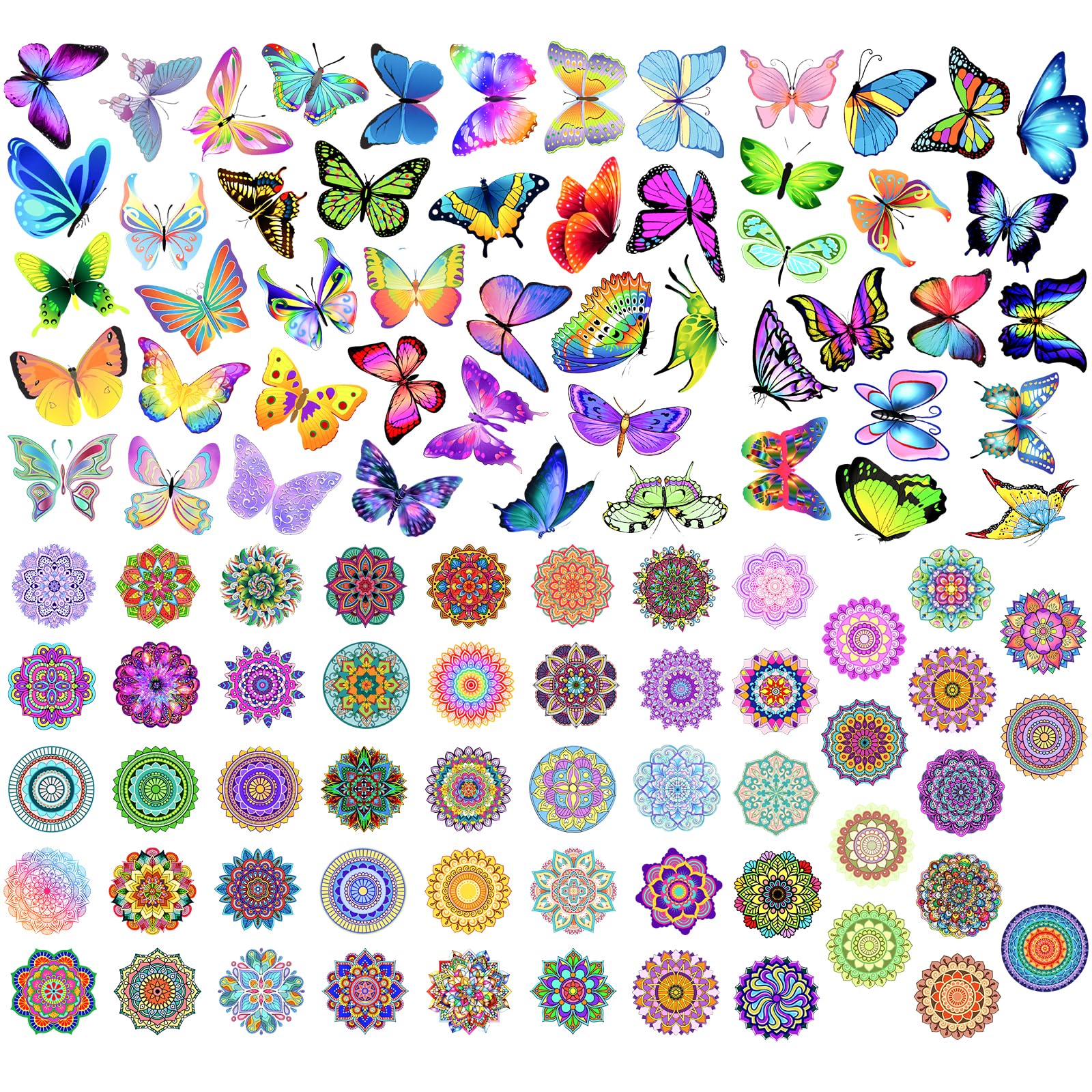 100 Calcomanías de Flores y Mariposas, Impermeable Vinilo Pegatinas, Pegatinas Infantiles Adultos para Laptop, Botella Agua, Teléfono, Maleta, álbum de recortes