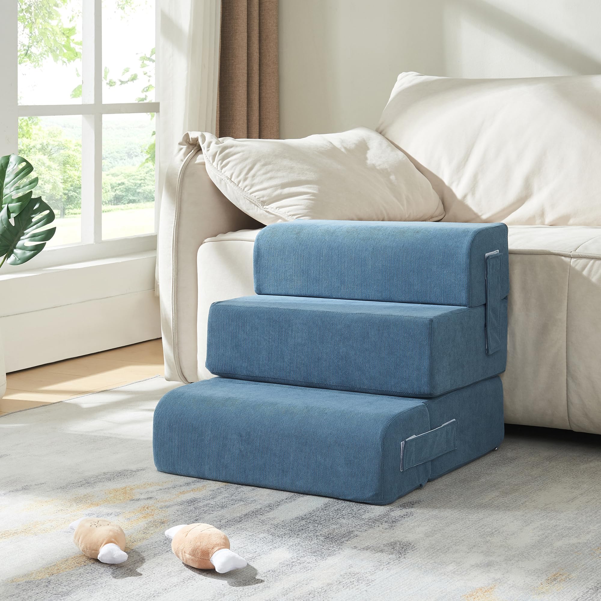 [en.casa] Scaletta Modulare per Animali Domestici Scale Cuccia in 4 Elementi Imbottiti Componibili per Cani Gatti di Taglia Piccola Rivestimento in Velluto a Coste - Blu