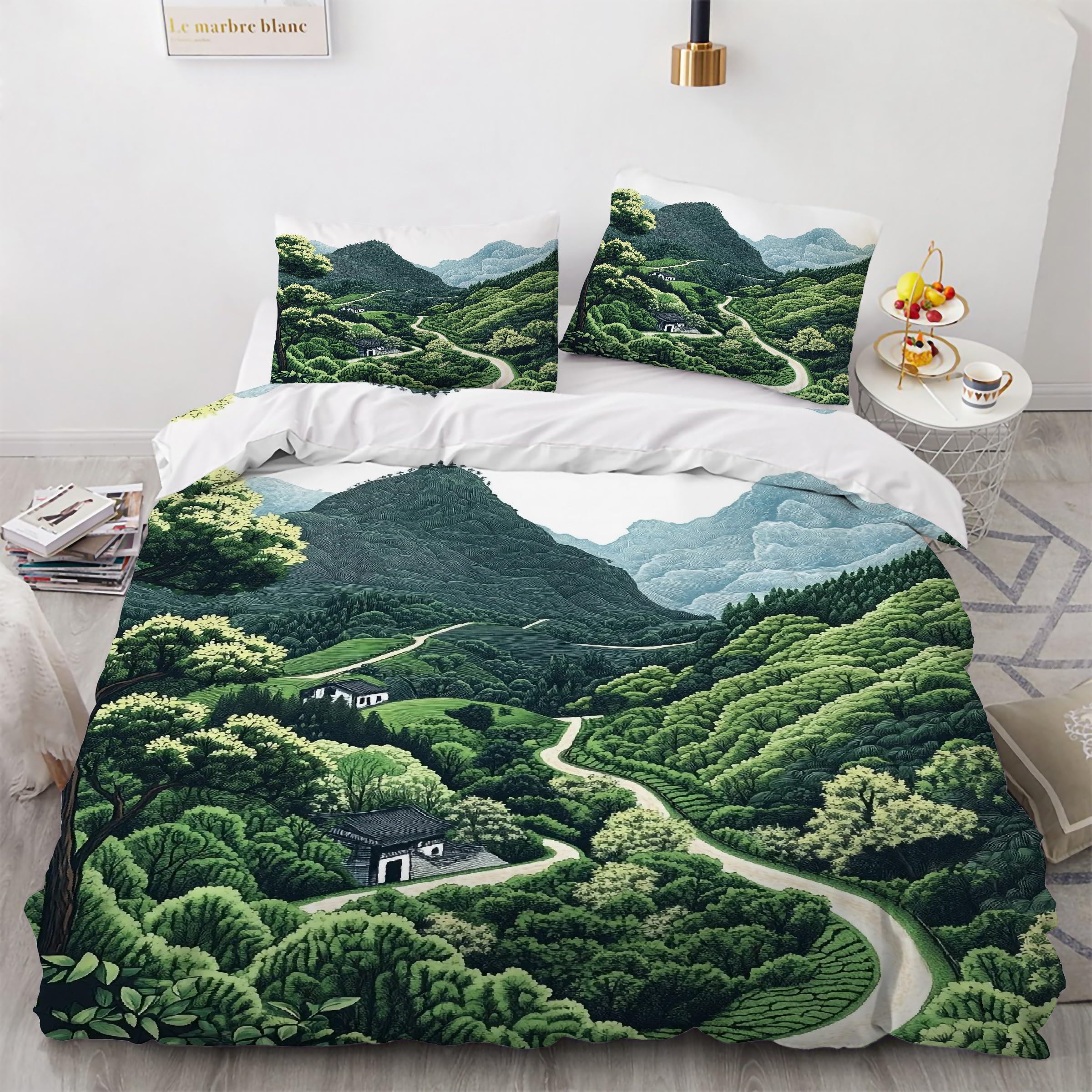 Housse de couette 160x200 montagnes en microfibre douce avec fermeture éclair pratique