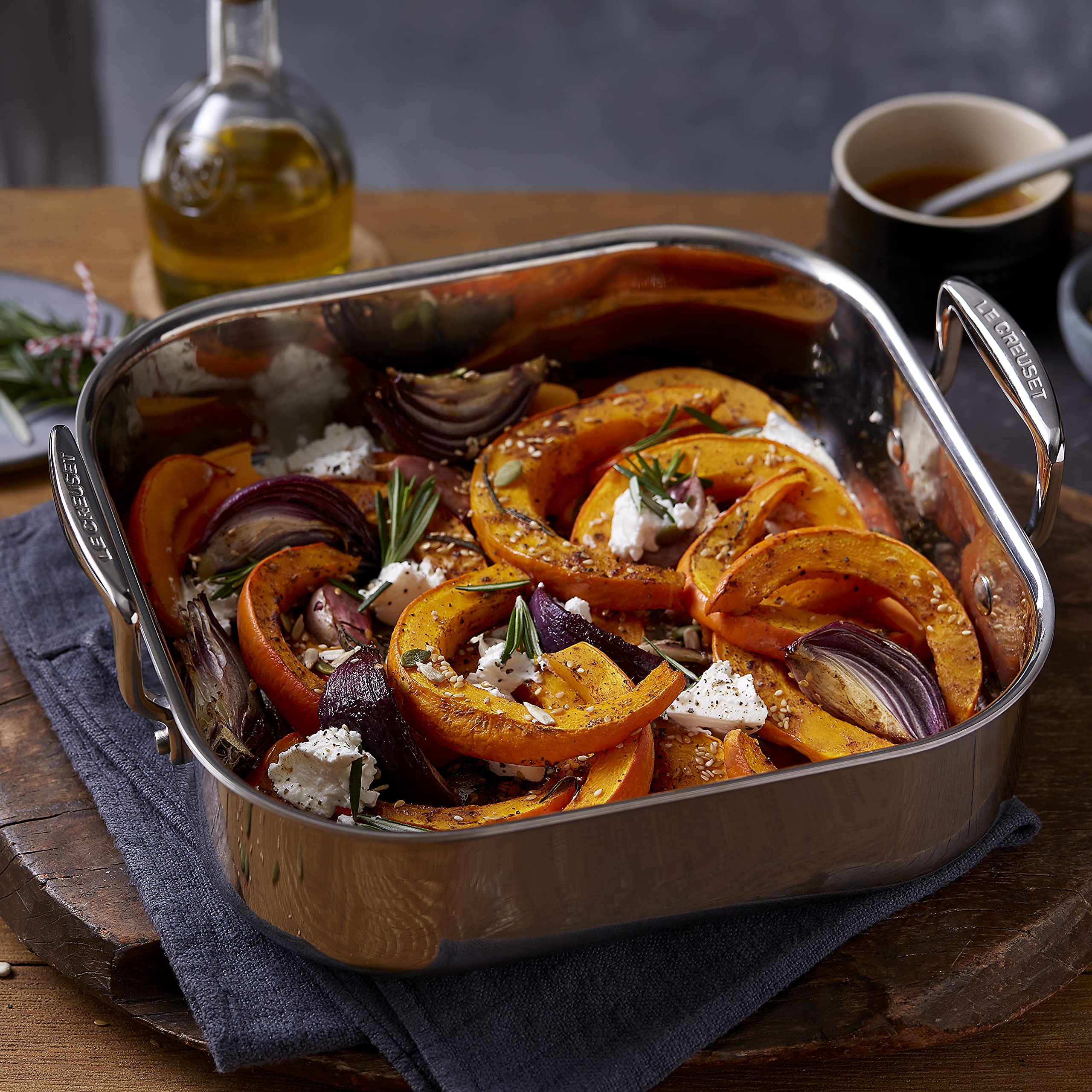 Le Creuset Bandeja asadora cuadrada de acero inoxidable, 3 capas, 26 x 26 cm, 96106026000000