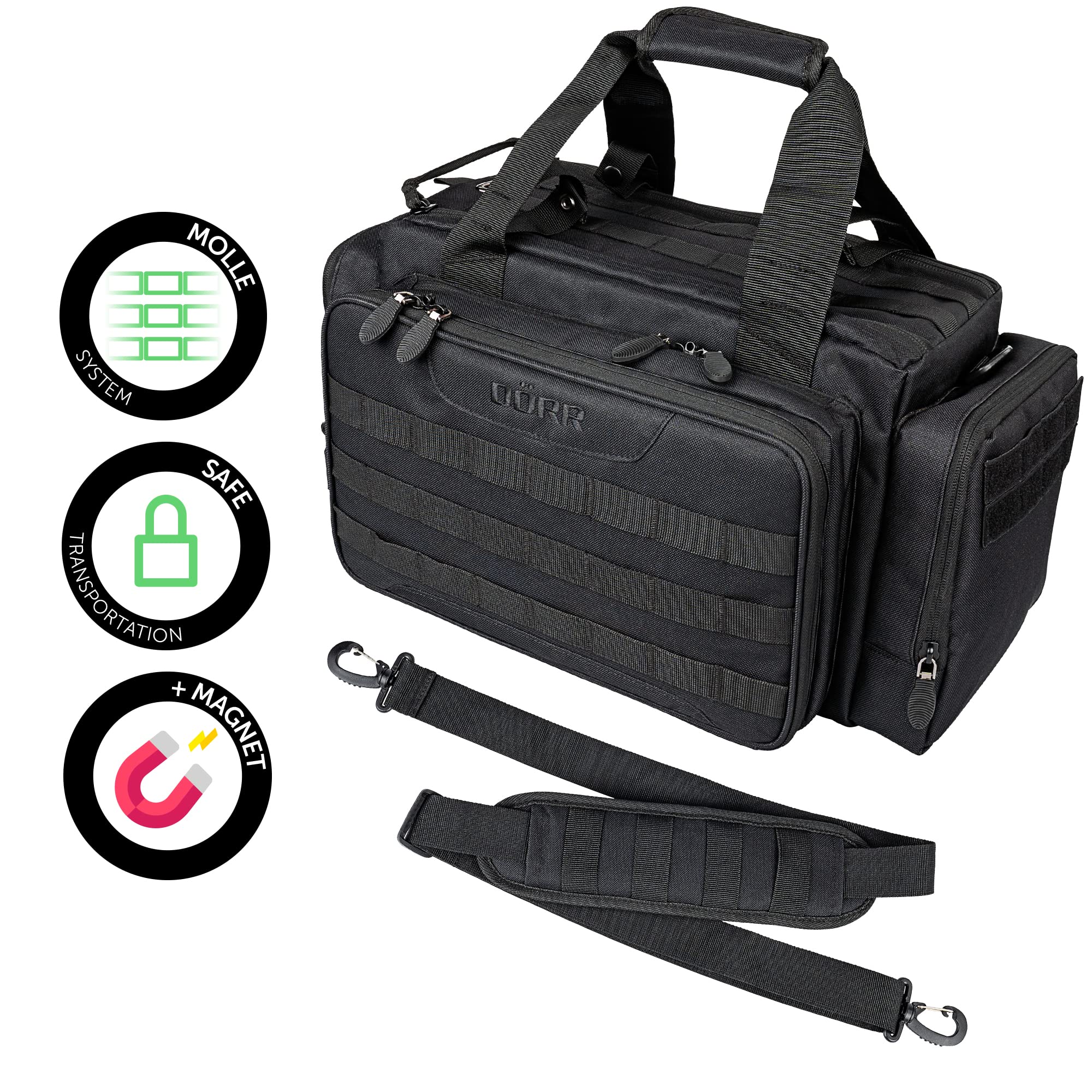 DÖRR Waffentasche ProTac, Taktische Einsatztasche für Schießsport, Airsoft, Jagd & Outdoor, Angeln, Kurzwaffentasche für Munition, Magazine & Zubehör, abschließbare Pistolentasche, Robustes Polyester
