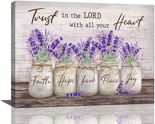 Rustic Lavender Wall Art Christian Quotes Wall Decor Flower Purple Lavender Country Pictures Canvas Prints Motivational Framed Modern Artwork for Home Living Room Bedroom Bathroom 16"x12"