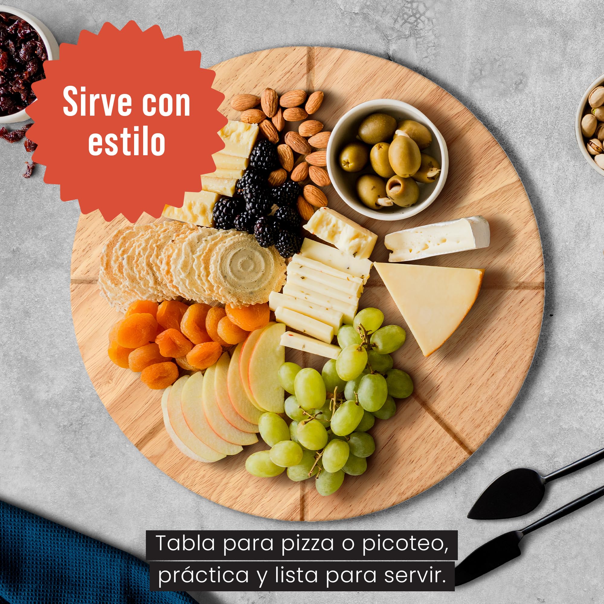 Chef Pomodoro - Juego De Cortador De Pizza De 14"" Con Cuchilla Oscilante Y Tabla Para Cortar Pizza – Cuchilla De Acero Inoxidable Y Tabla De Madera Con Guía Para Cortar Pizza