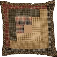 VHC Brands Tea Cabin 12x12 Rustic Patchwork Green Cotton Throw Pillow - Farmhouse Thanksgiving Bedroom Decor