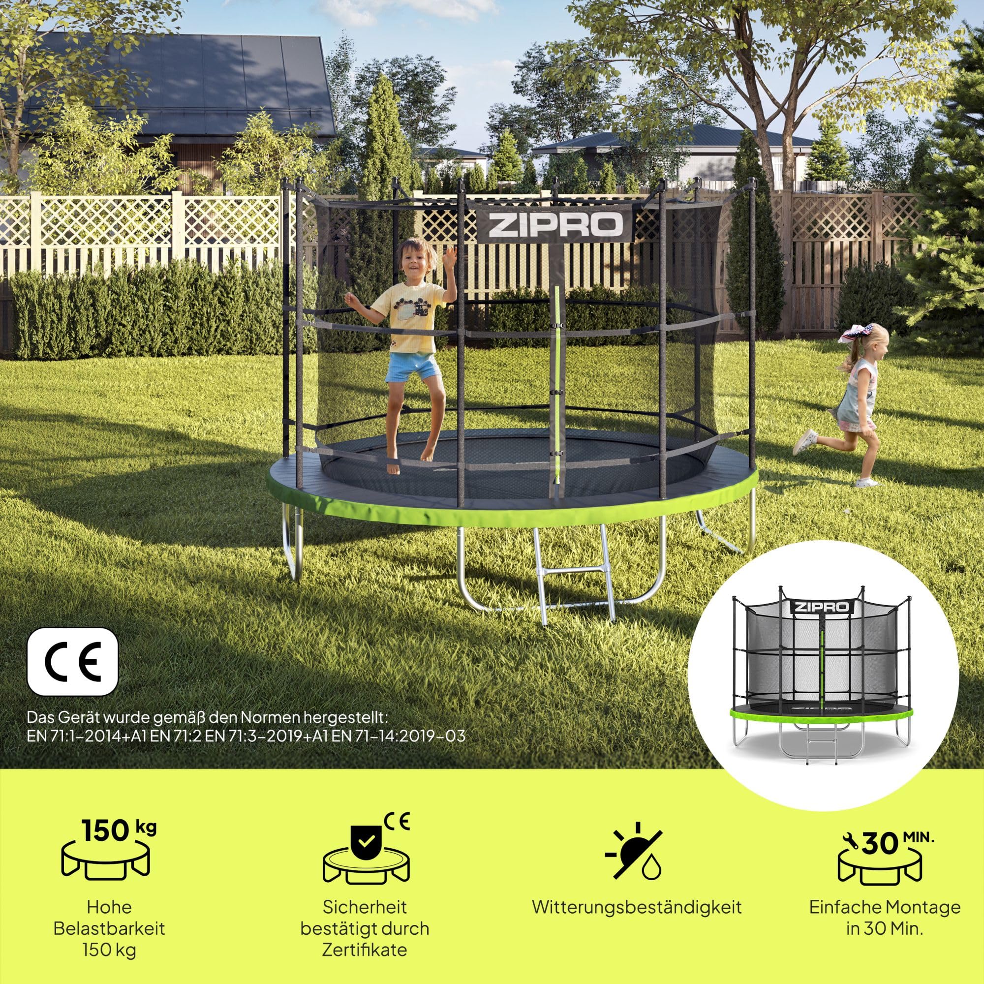 ZIPRO Trampolin Outdoor Kinder Kindertrampolin Rechteckig Bodentrampolin für Garten Gartentrampolin Eckig Groß mit Netz Sicherheitsnetz Innen Springmatte und Leiter Stabil Rahmen