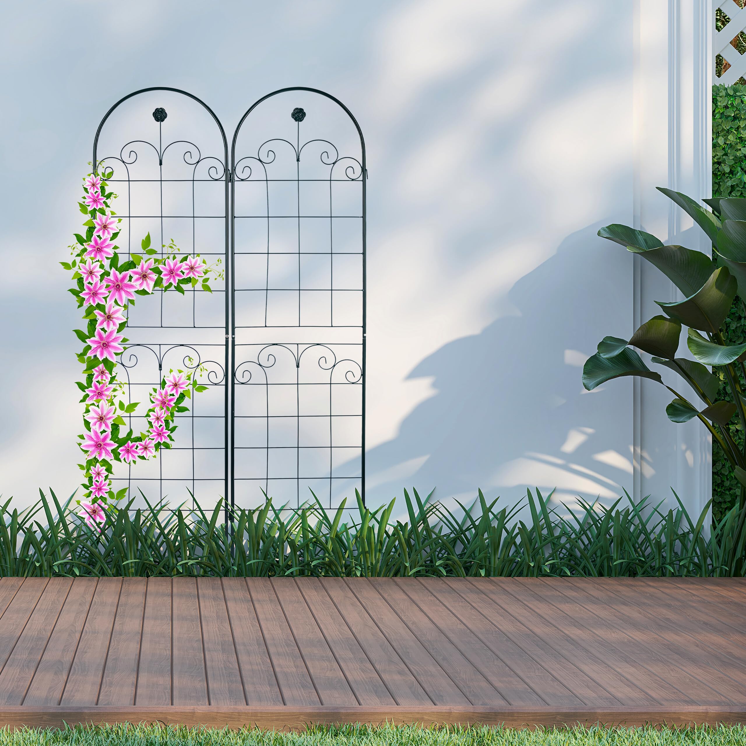 Relaxdays Treillis Jardin Fer Set de 2 clôture Plante grimpante Grille Fleurs Arceau Rosier 180 x 50 cm B, Vert foncé