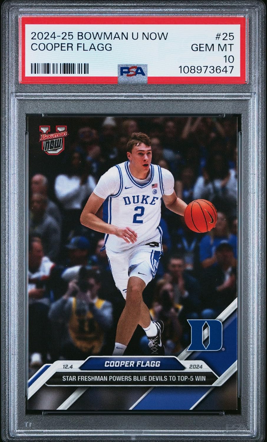 Graded 2024 Topps Bowman U Now Cooper Flagg #25 Rookie RC Basketball Card PSA 10 Gem Mint