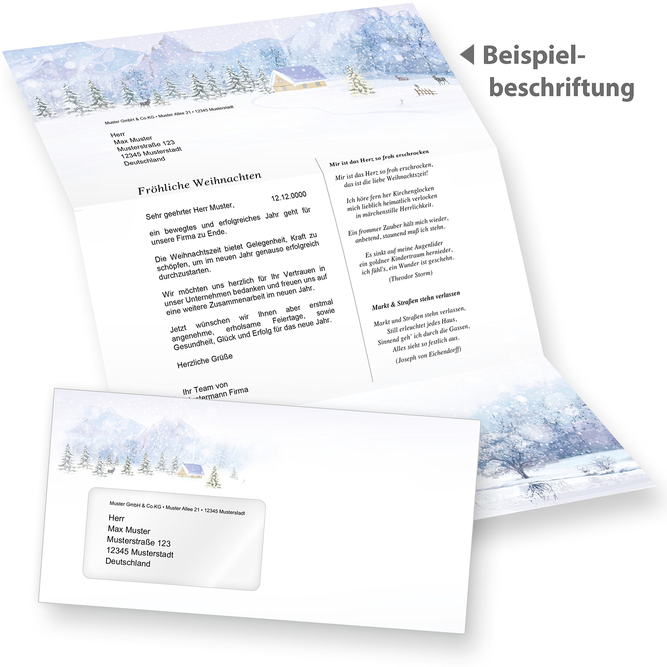 Briefpapier Weiße Weihnachten 250 Sets mit Fensterumschlag Weihnachtsbriefpapier mit Umschläge weihnachtliches Papier A4