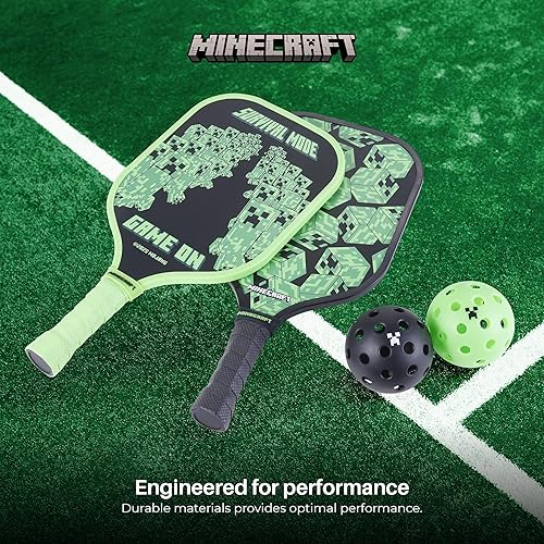 Miniatura 7 de VOYAGER Minecraft Pickleball Set, incluye 2 paletas, 4 bolas duraderas y bolsa de transporte, juego al aire libre de 7 piezas para niños,