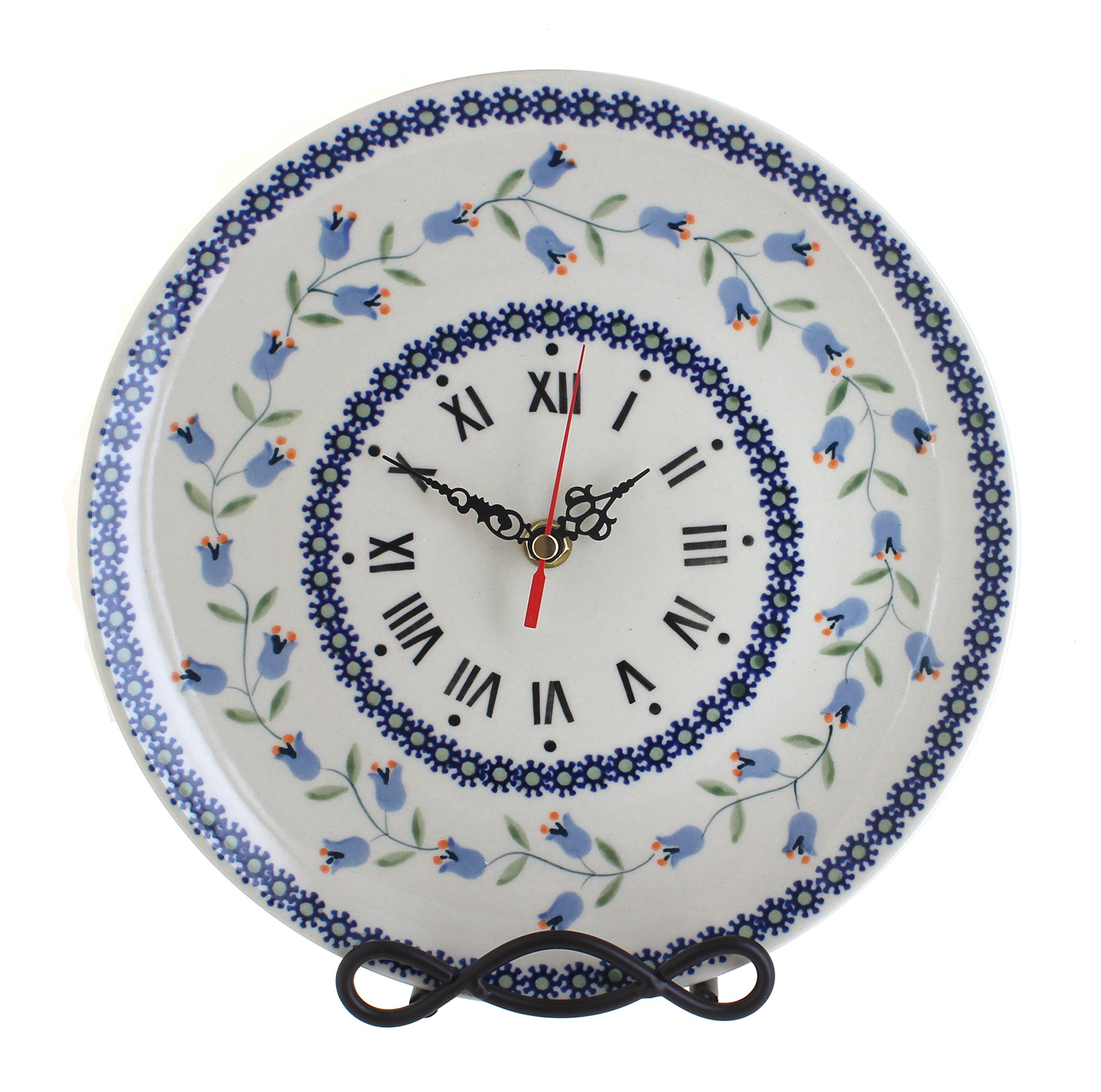 Blue Rose Polish Pottery - Blue Tulip Clock - 10" Diameter - Perfect Kitchen or Living Room Accent, Collectible Home Décor