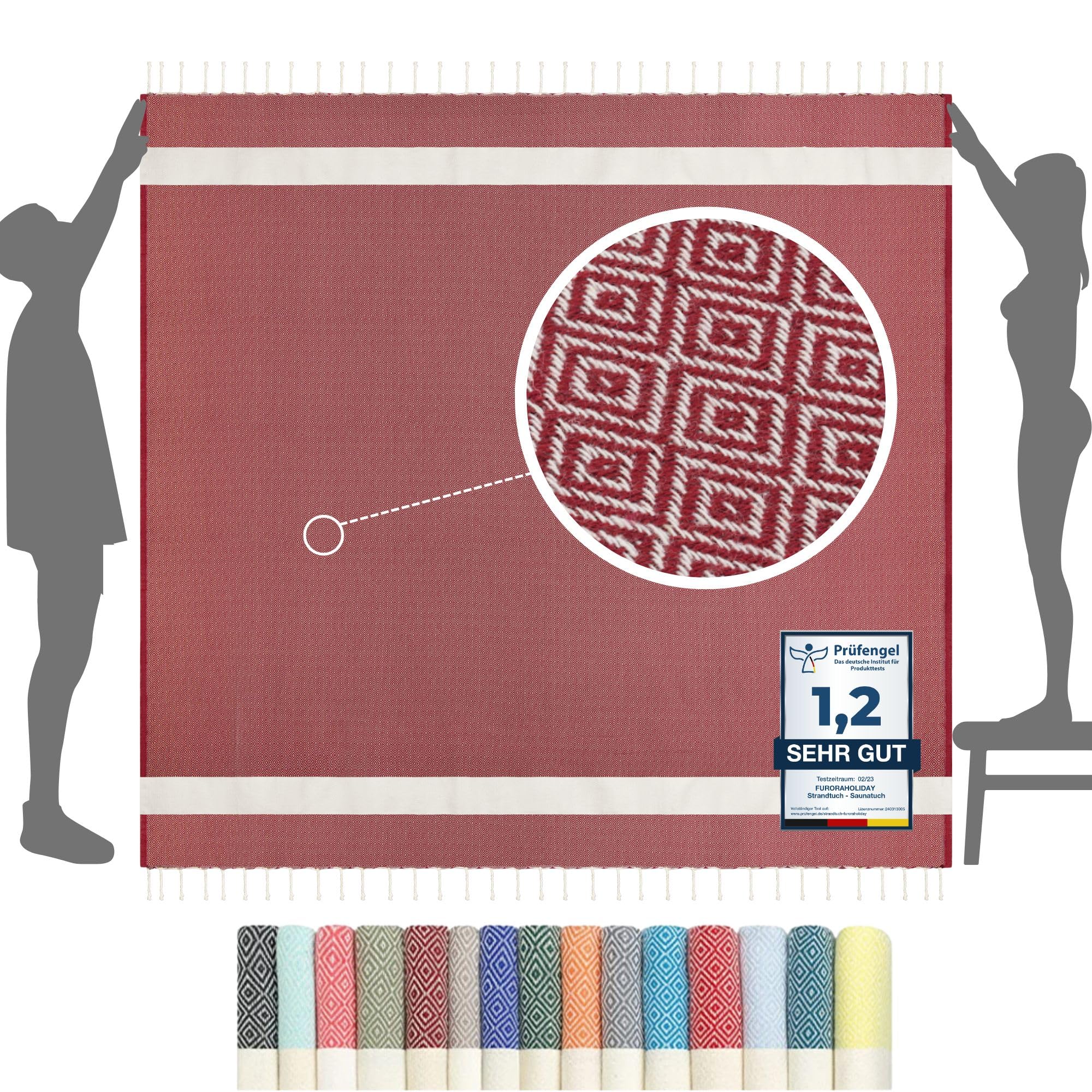 furora Holiday Strandtuch XXL 200x200 cm: Baumwolle, leicht dünn | Picknickdecke Stranddecke + Strandhandtuch Groß, Hamamtuch Saunatuch Damen Herren, Beach Towel Cotton Strandlaken, Urlaub Must Have