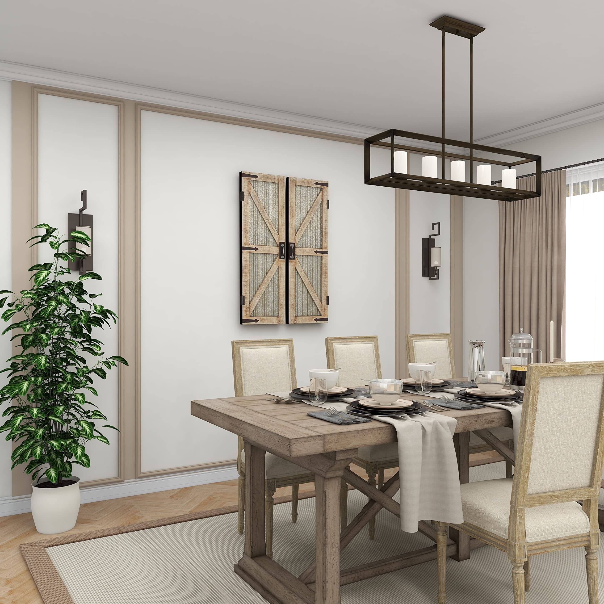  Metal Geometric Barn Door Wall Decor, Set of 2 15"W, 47"H, Silver