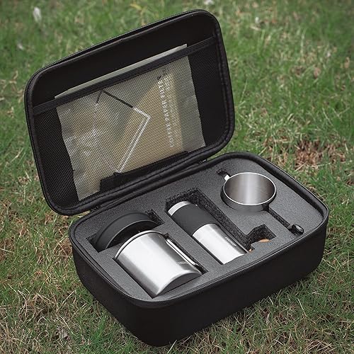 Miniatura 10 de Juego de cafetera portátil todo en 1, molinillo de café manual con rebabas cónicas de acero inoxidable, juego de gotero de café plegable de