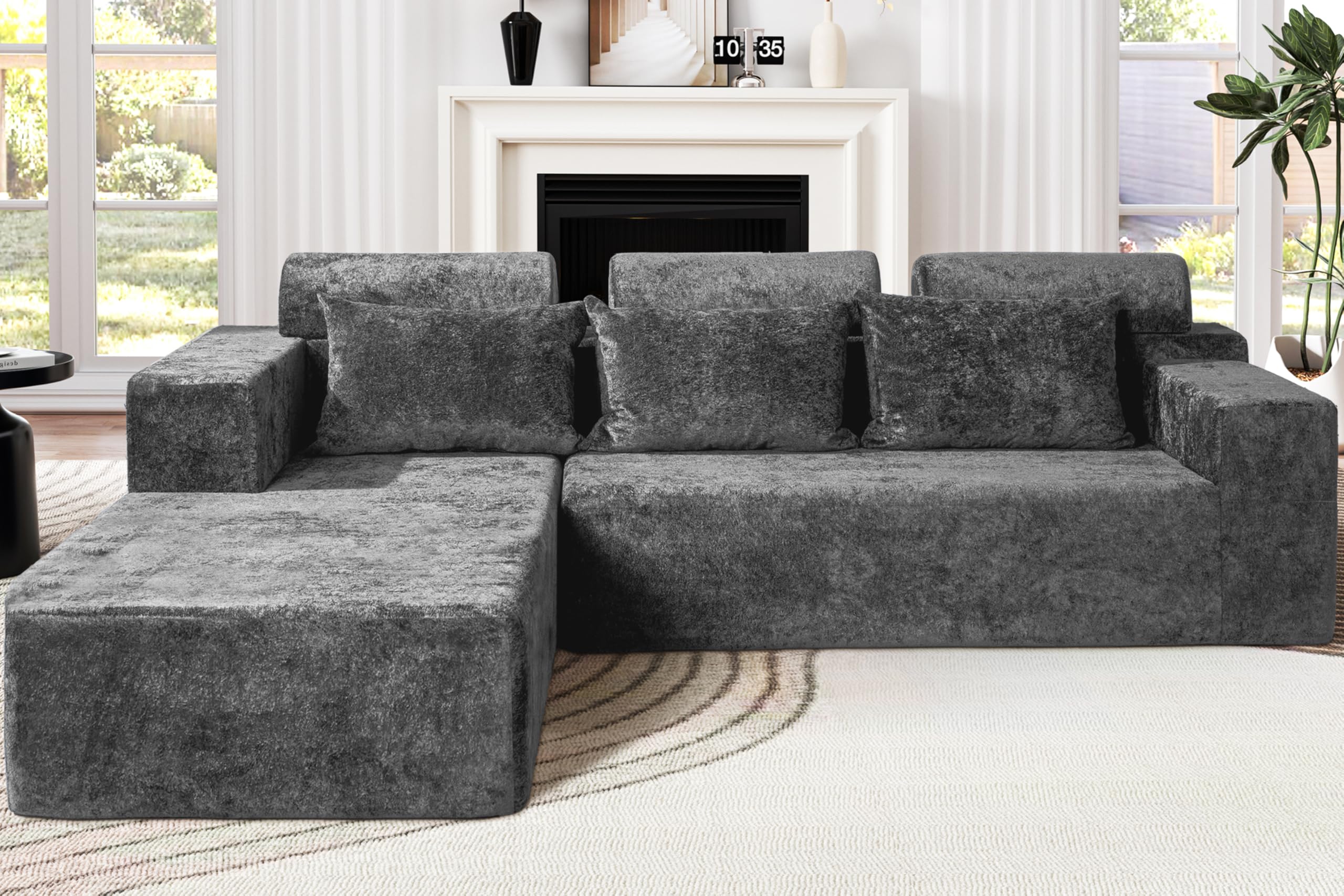 Homguava Modular Sectional Couches for Living Room 105 Cloud Couch with L-Shape Chaise Comfy Sofa Living Room Couch