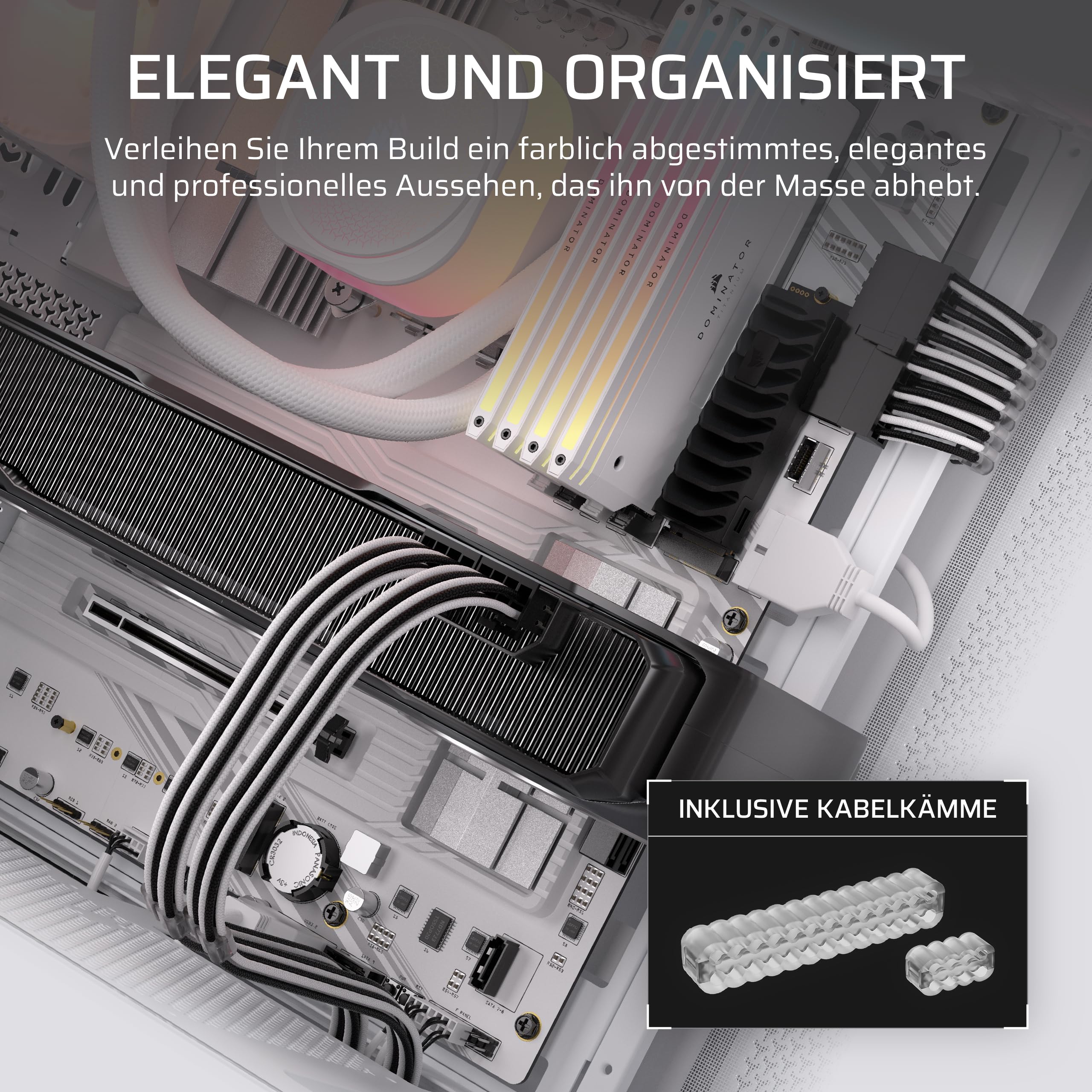 Corsair Elite Premium Pro-Kit mit Einzeln Ummantelten Typ 5-Netzteilkabeln – Flache Kabelkämme, Dreilagiges Mesh-Paracord-Design, Kompatibel Netzteilen mit Typ-5-Kabeln – Weiß