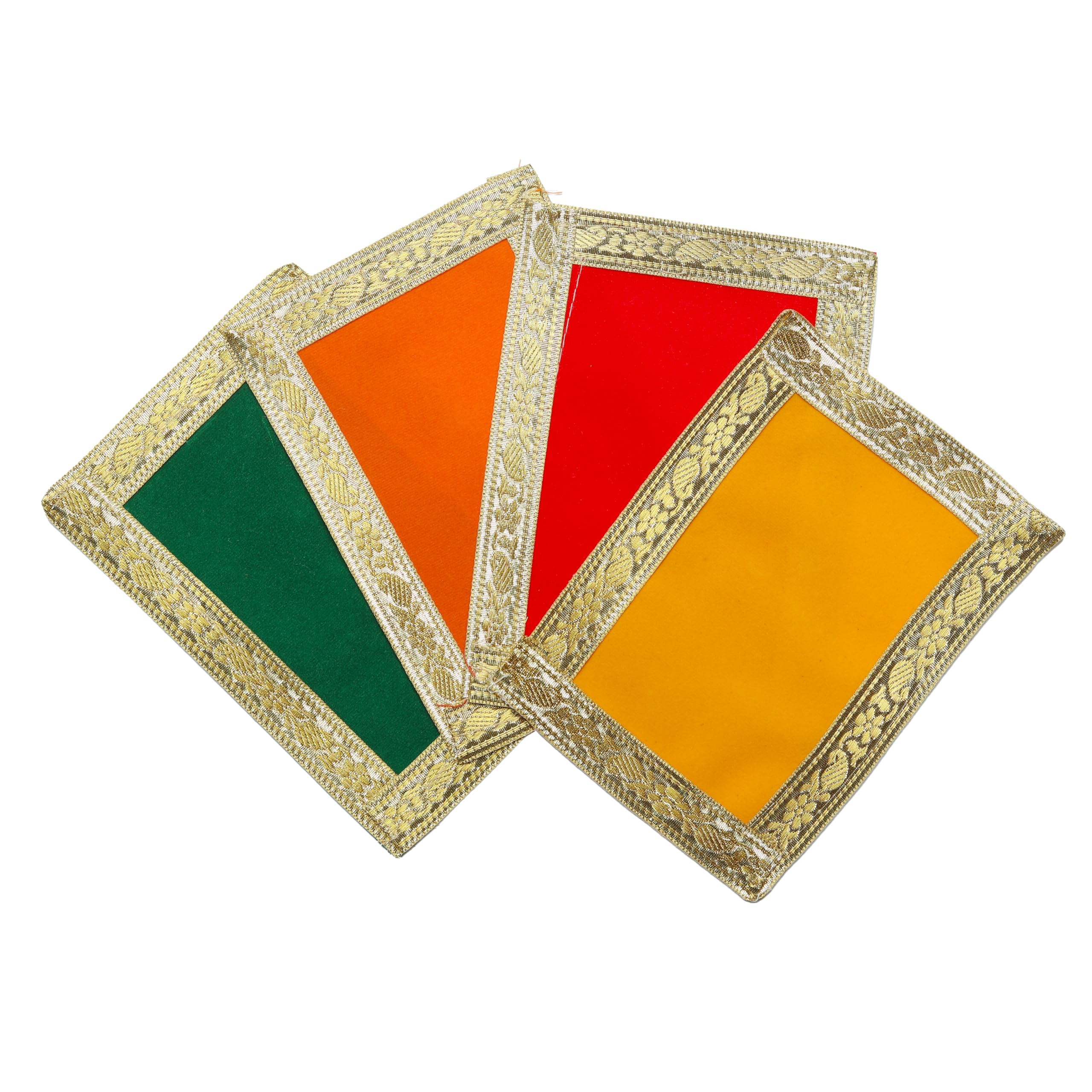 Set of 4 Mat Aasan Pooja Mat Aasan Puja Aasan Decorative Cloth for Pooja(Size:-7 Inches x 5 Inches) Multipurpose Housewarming Pooja Decor Indian Traditional New year Decoration & Puja Item Article