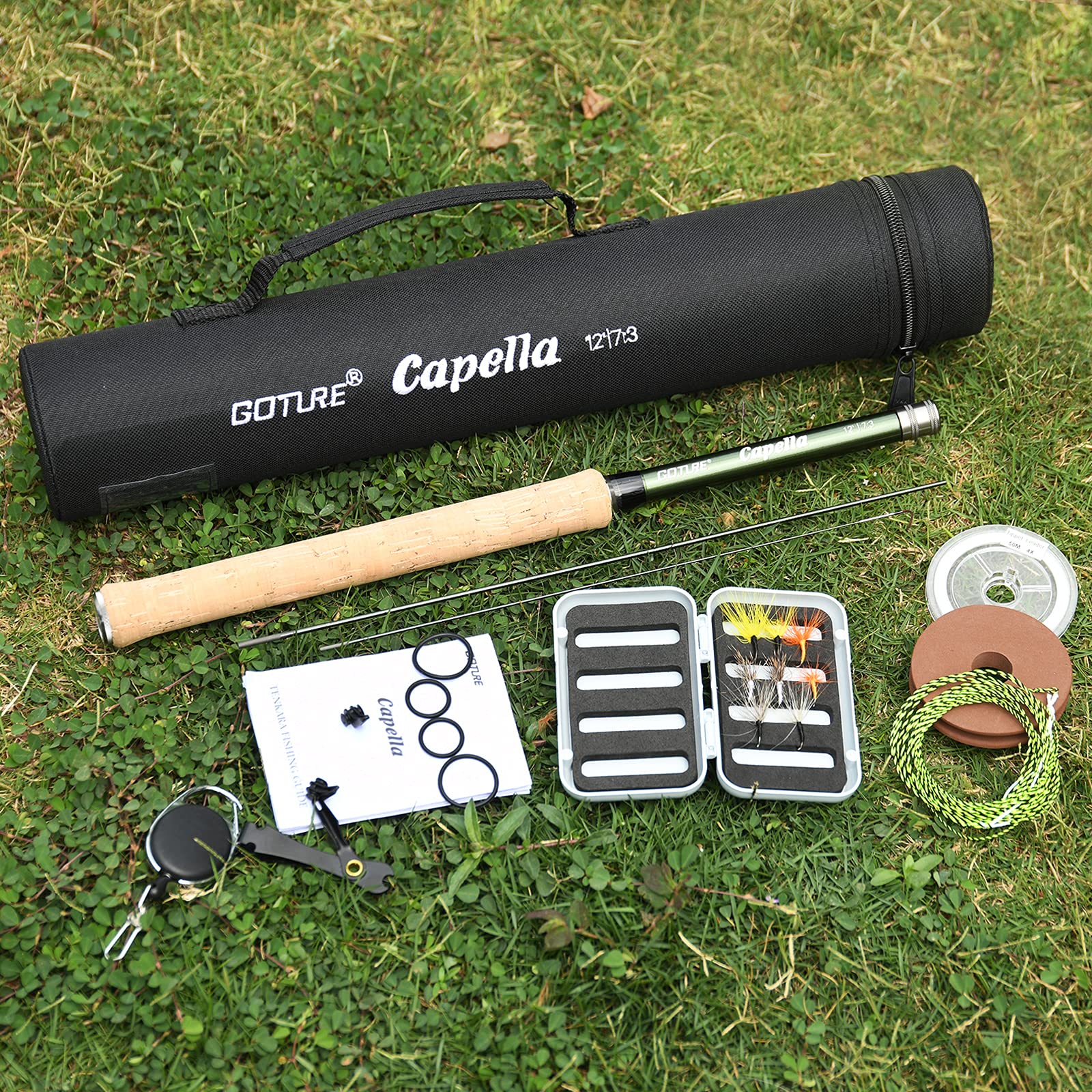 Goture Angelset - Fliegenfischen Angelset mit Teleskop Angelrute und Rolle für Forellen - Freshwater/Saltwater (Tenkara 13 Abschnitte-3.6M-Korkgriff)