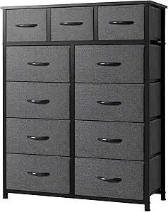 AZL1 Life Concept 11-Drawer Dresser, Fabric Storage Tower for Bedroom, Living Room, Large Tall Dressers for Bedroom with Wooden Top and Metal Frame, Bedroom Dressers & Chests of Drawers, Dark Grey