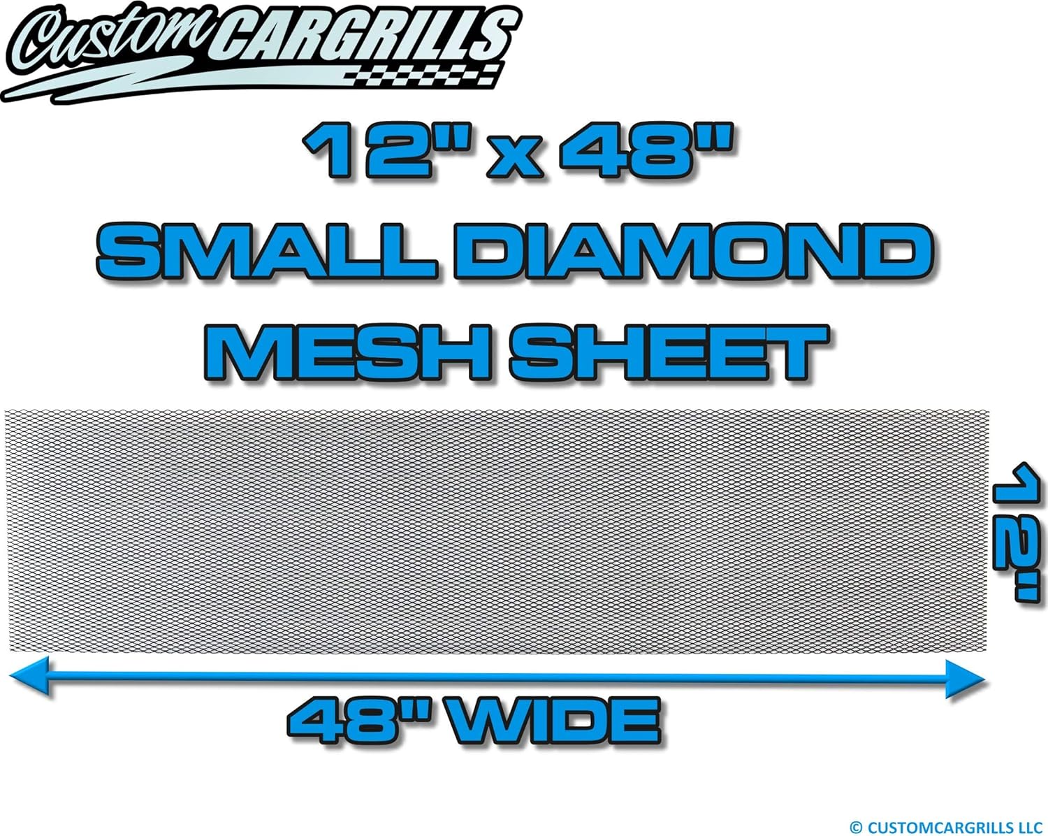 customcargrills 12"x48" Small Diamond Grill Mesh Sheet - Gloss Black - Shipped Flat, 0.16 x 0.38 inch hole opening, 0.076" thick Aluminum, powder coated, Made in USA