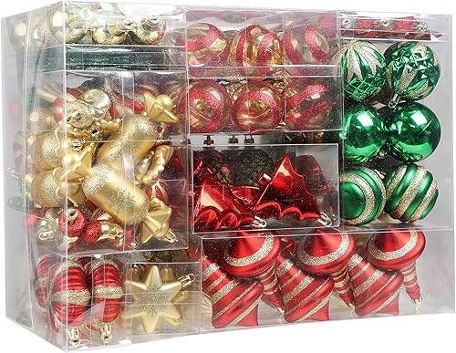Shatterproof Christmas Ball Ornament Collection Set (155-Set, Red, Green, Gold) 88L0861G