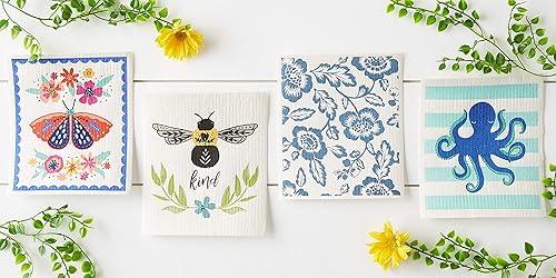 Miniatura 6 de DII Paños suecos para cocina y limpieza, reutilizables, lavables a máquina y aptos para lavavajillas, biodegradables, 7.75 x 6.75, azul floral, 3