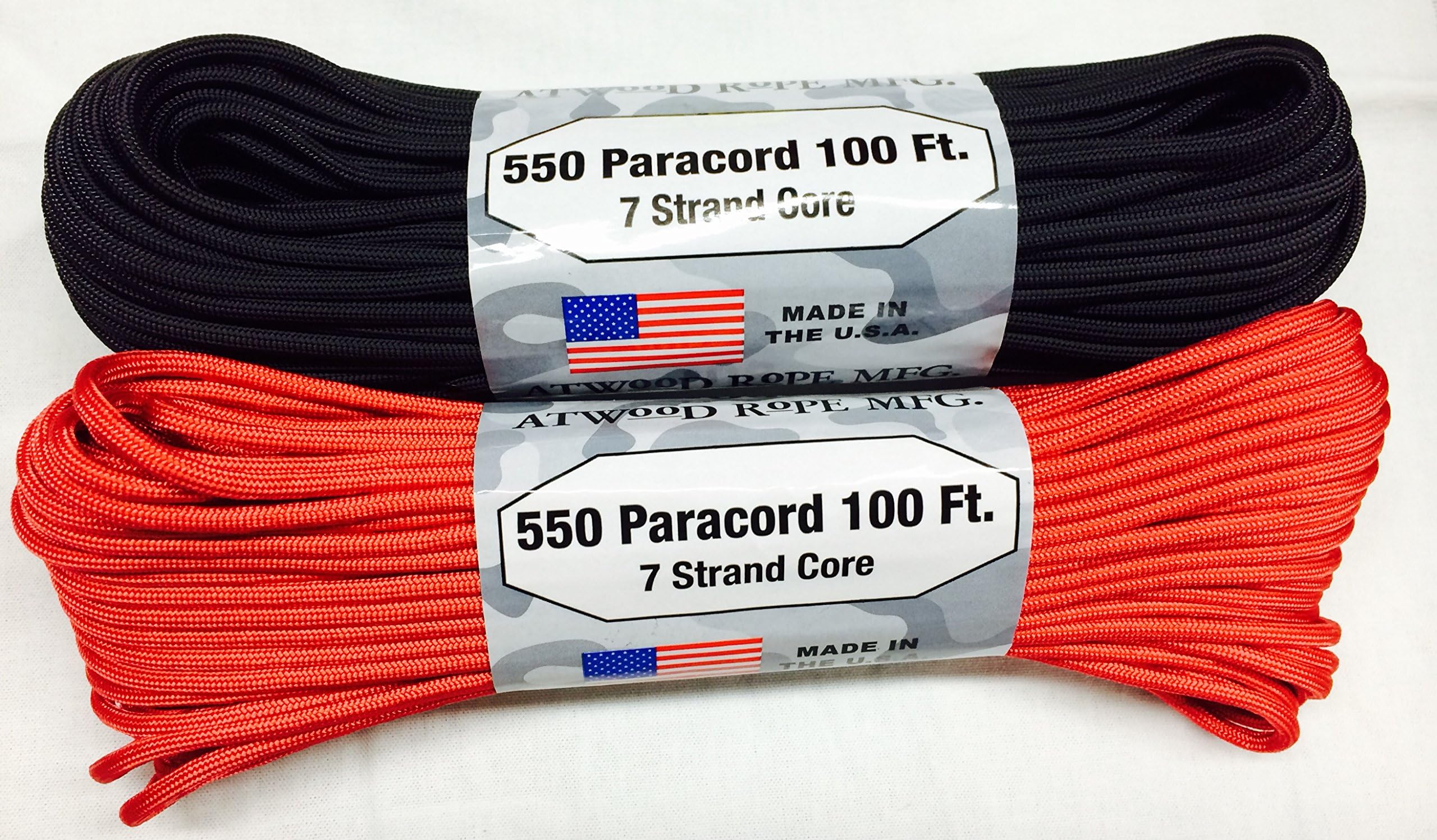2 Piece Set - 100' 550 Paracord (Black, Red)