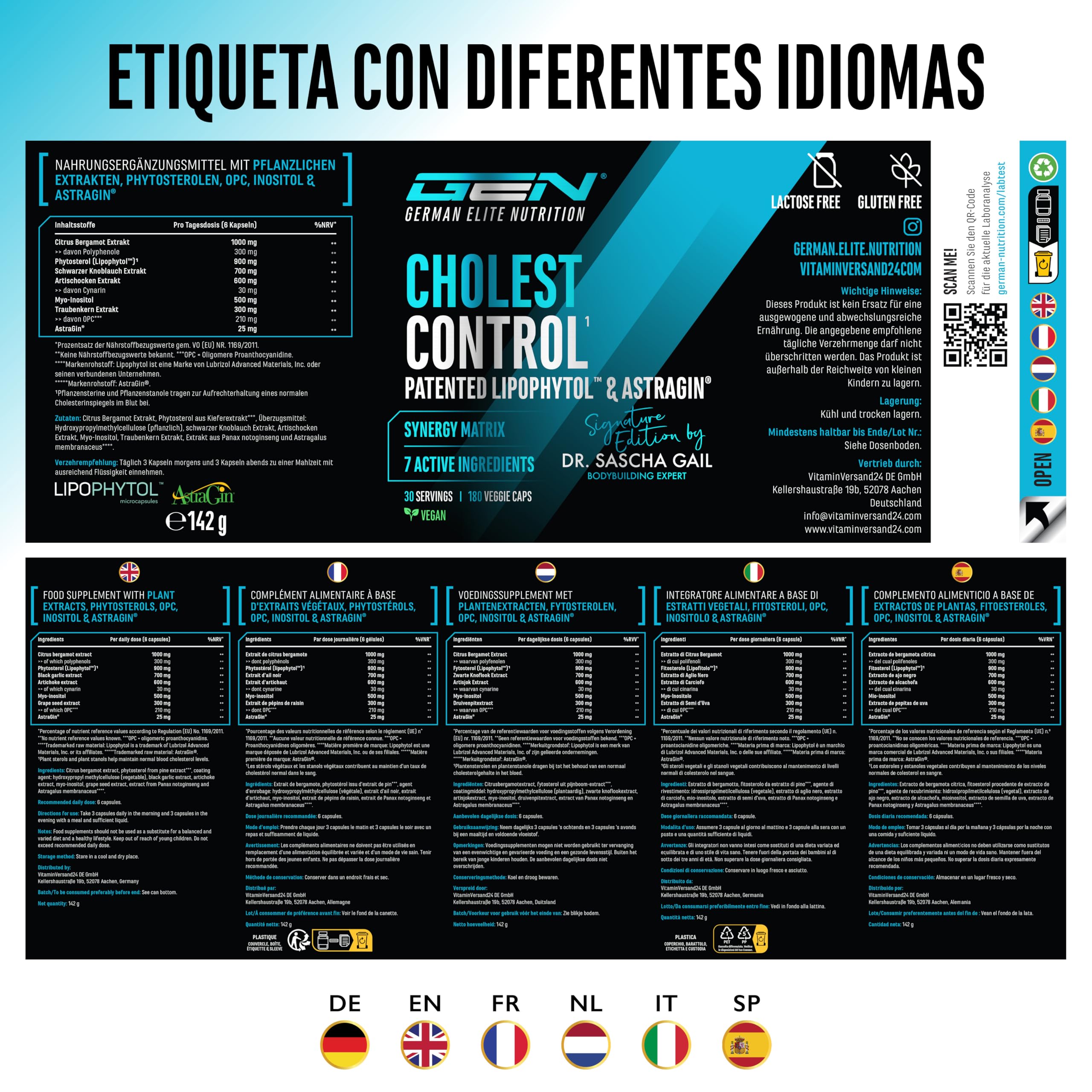 GEN GERMAN ELITE NUTRITION Cholest Control - 180 Cápsulas - Alta dosis
