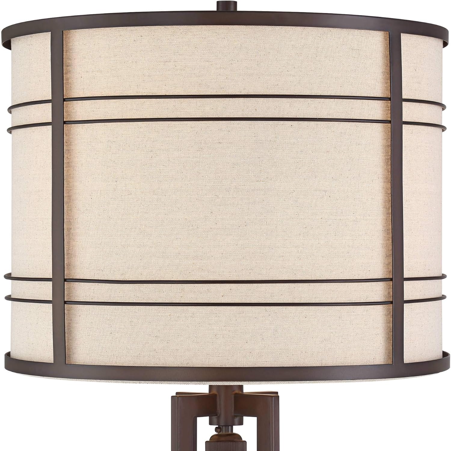 Franklin Iron Works Elias Industrial Rustic Farmhouse Floor Lamp Standing 651/2" Tall Oil Rubbed Bronze with LED Nightlight Off White Oatmeal Fabric Drum Shade for Living Room Reading Bedroom