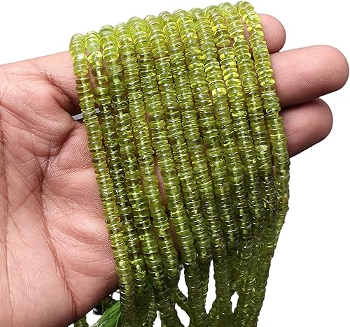 Cuentas Heishi de peridoto natural, cuentas planas redondas de peridoto de 0.197-0.236 in, hilo de peridoto de 16 pulgadas