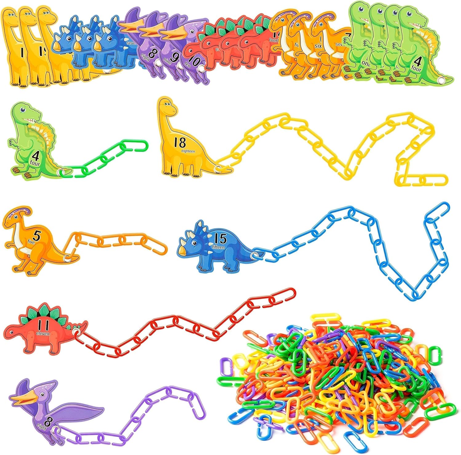 Strengthen Dinosaur Card C-Clips Hooks Plastic Chain Links with Card Lacing Party Game Suitable for Development of Sensory Toys for Child Color Home Activities Birthday Holiday Gifts