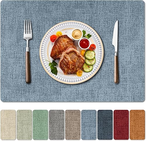Juego de 4 manteles individuales de piel sintética resistentes al calor, impermeables, a prueba de aceite, lavables, para comedor, cocina, comedor,