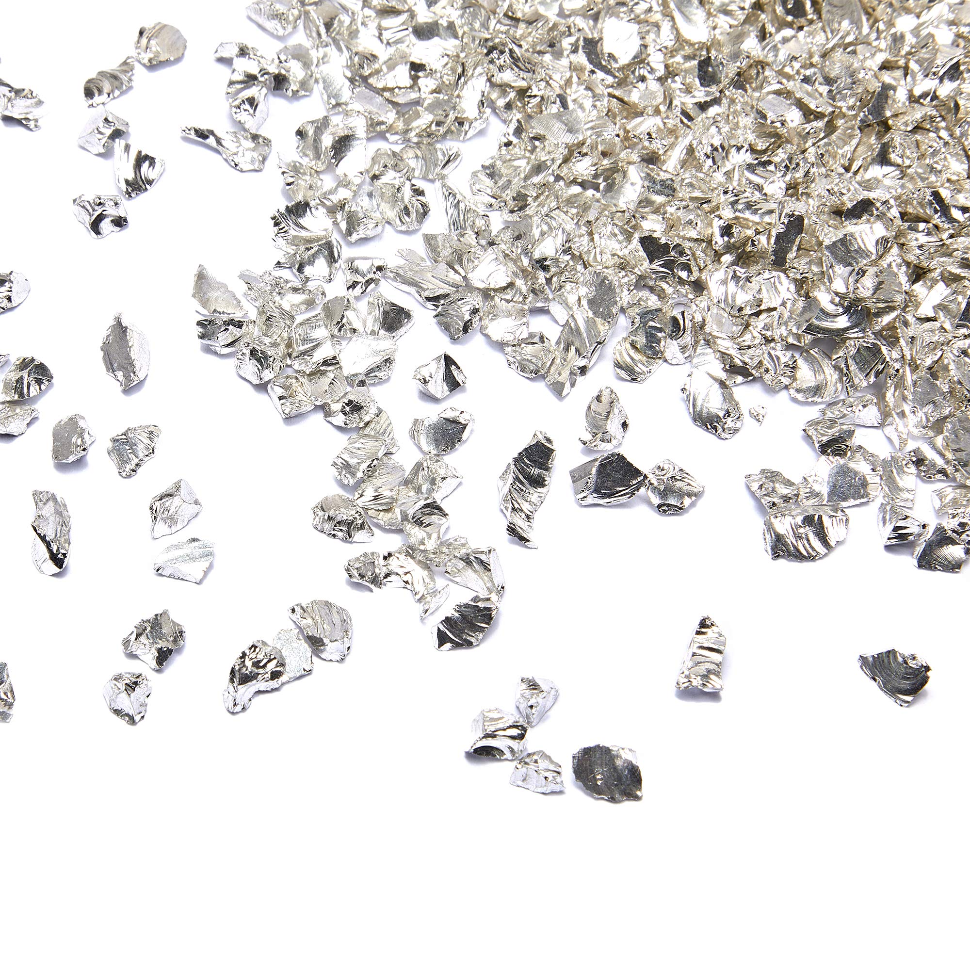 TWINKLING High Luster Crushed Glass, Broken Glass, Glass Gems Chips for DIY Resin Art Epoxy Crafts, Nail Art, Geode Painting, 1-3mm(200g) (Silver)