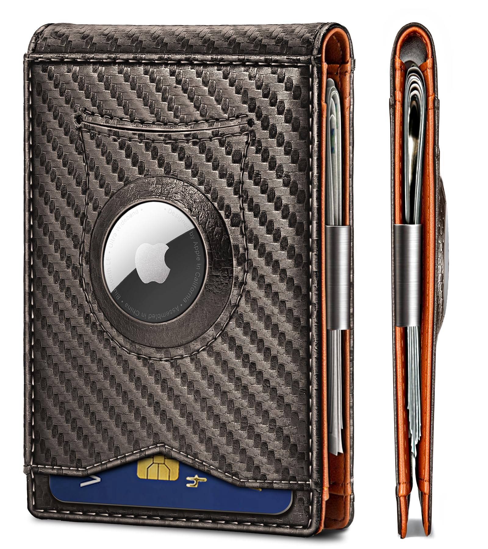 BULLIANT Men Wallet Airtag&Standard Use,Slim Front Pocket Wallet Money Clip for Gifg Men RFID Blocking 11Cards