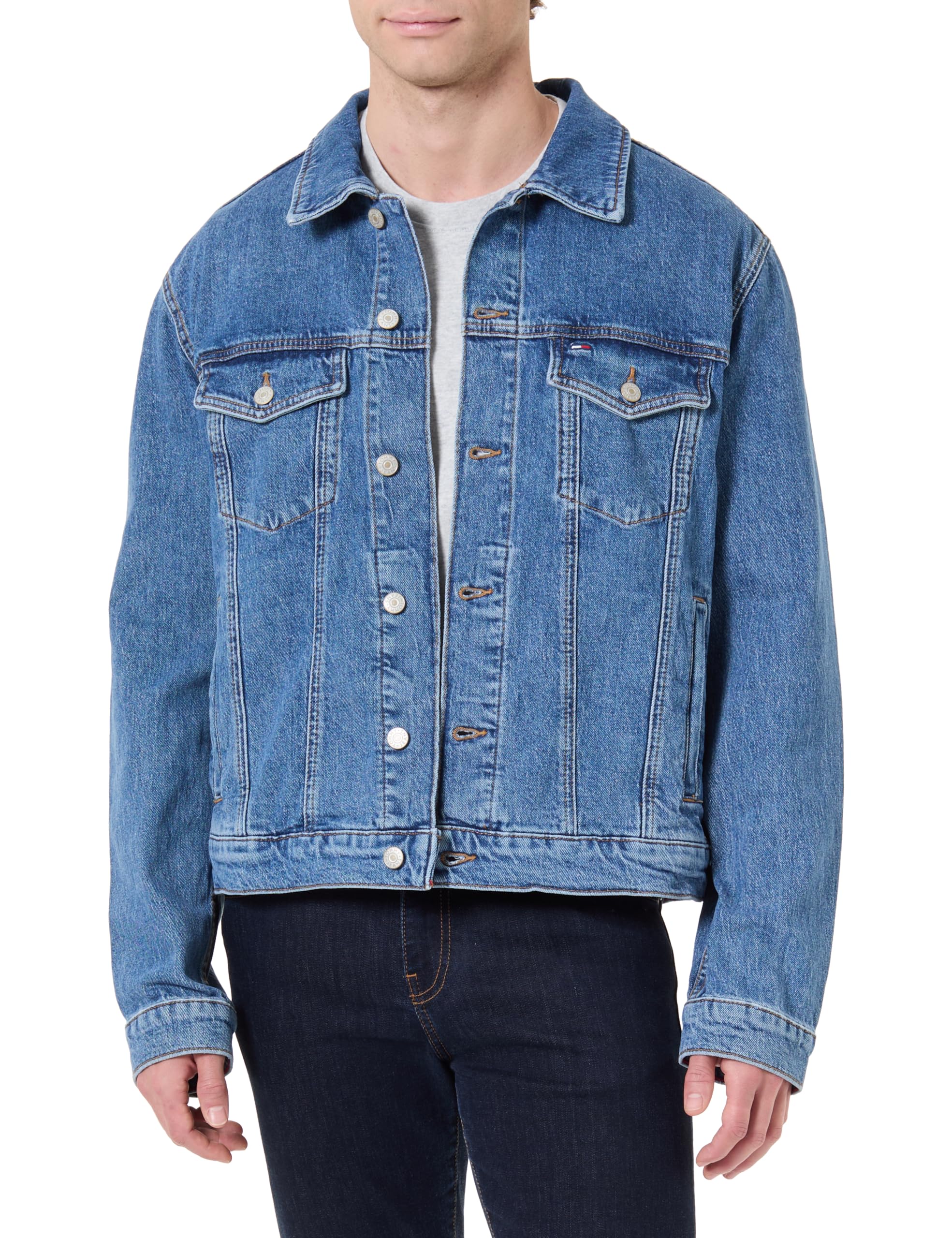 Tommy Jeans Men's Ryan Rglr Trckr Jckt Ext Ci8132 Dm0Dm22635 Trucker Jacket, Denim (Denim Medium), M
