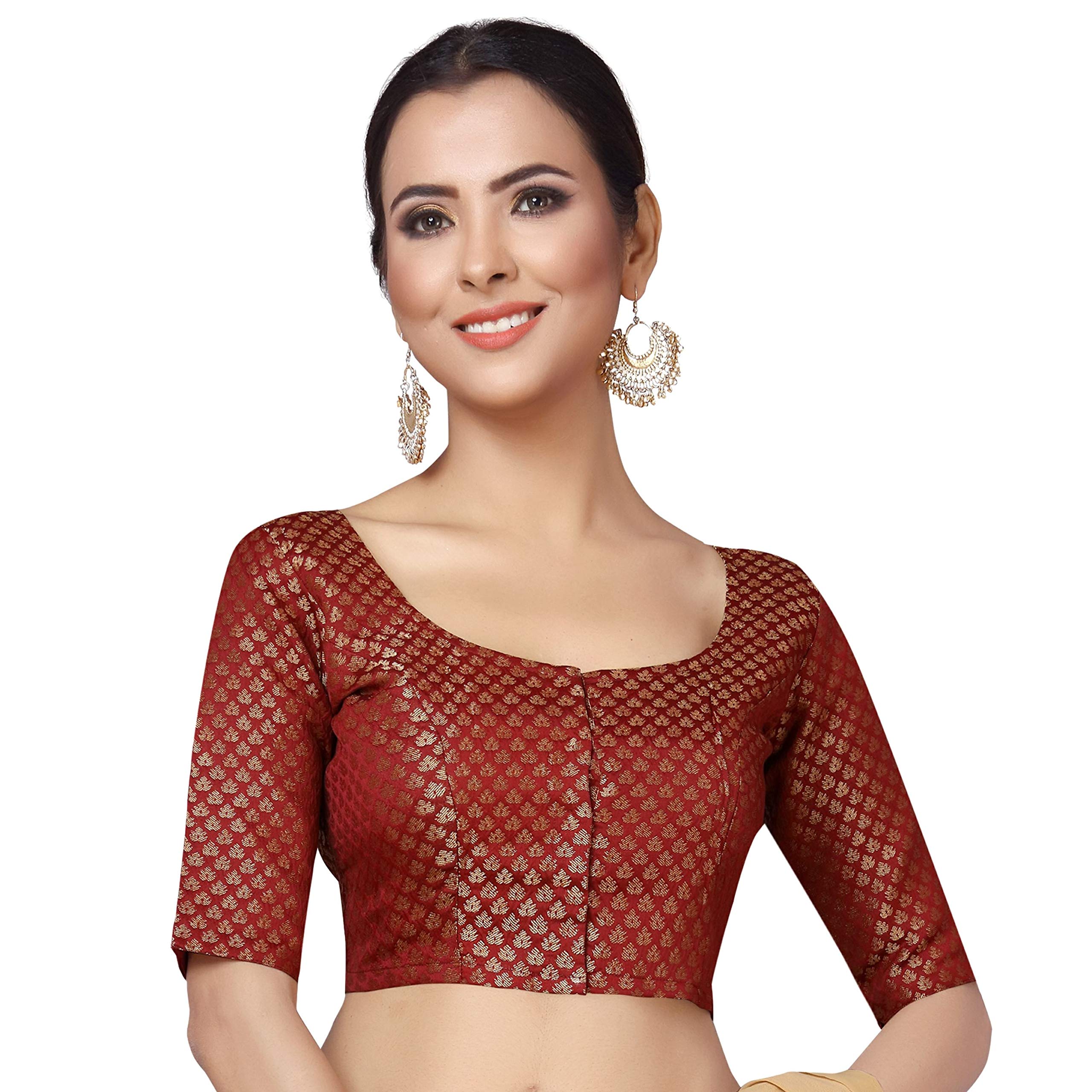 Studio Shringaar Women's Brocade Elbow Length Sleeves Saree Blouse
